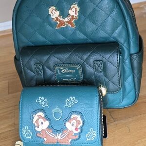Loungefly Disney Chip 'n Dale Quilted Backpack & Wallet Set, NWT